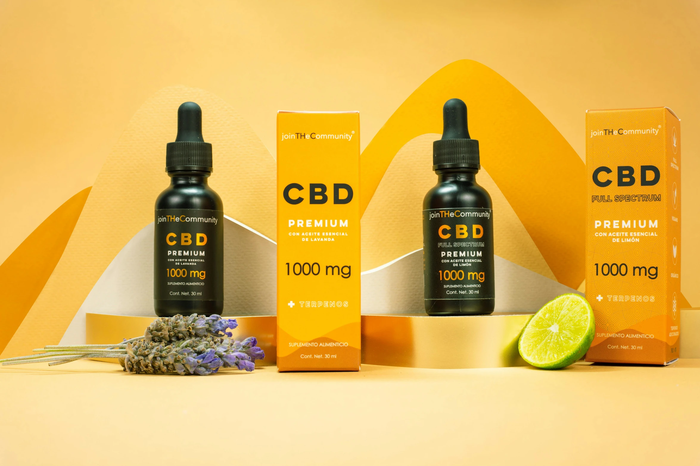 a set of cbd products next to an orange box