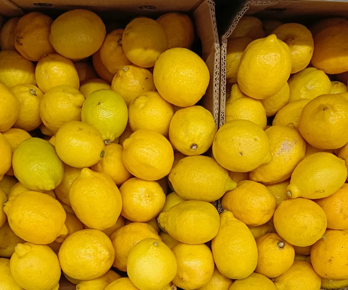 baskets full of fresh, ripe lemons at a grocery store