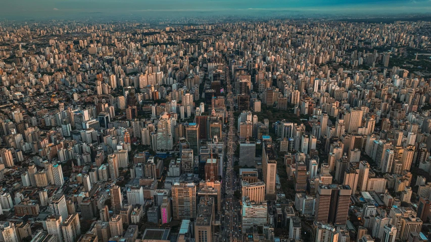 the city's tall buildings are shown in this aerial s