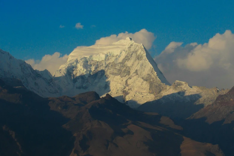 the majestic snowy peak of a mountain on a clear day