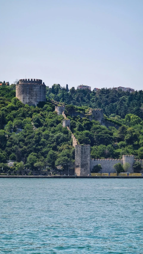 a castle on a hillside is in the middle of the lake