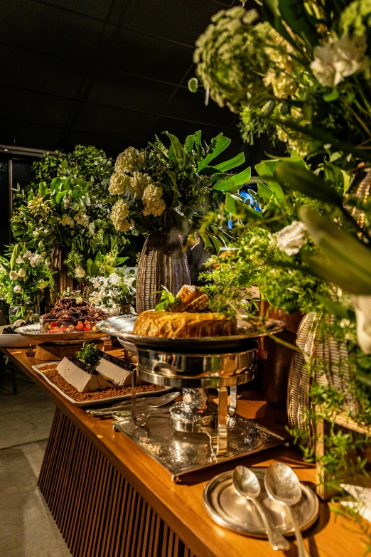 a buffet with various types of foods on top