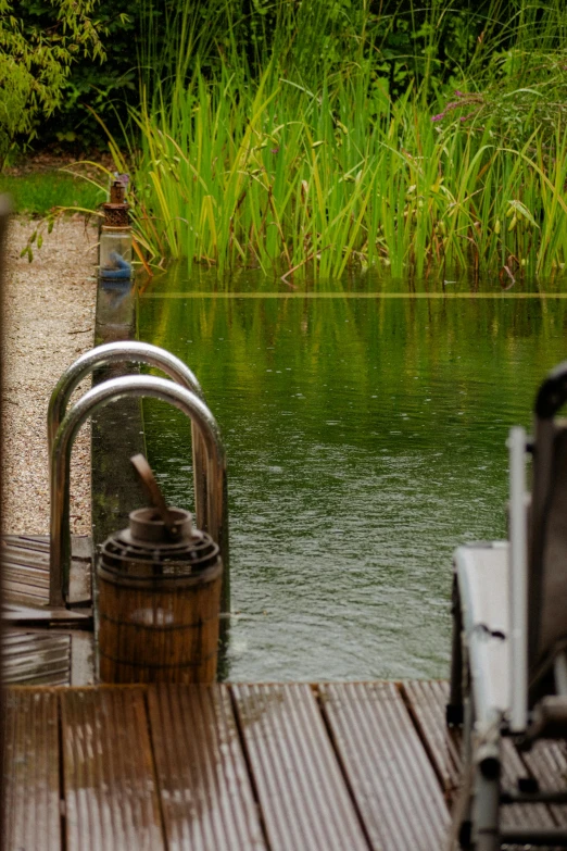 an old wooden deck has been used as a water way to get around