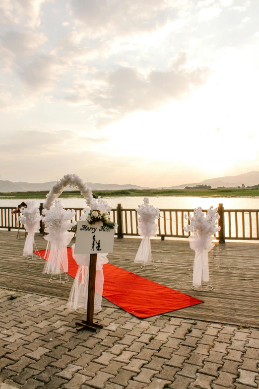 a red carpet at a wedding site