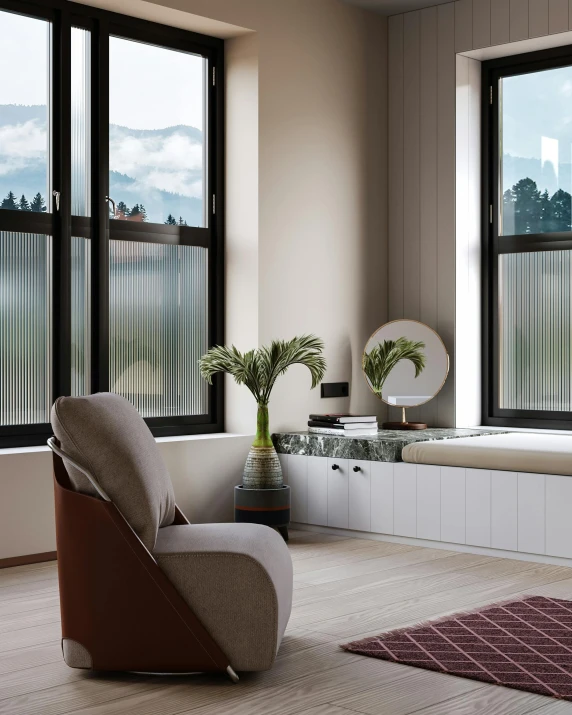 large open windows in living room facing distant hills