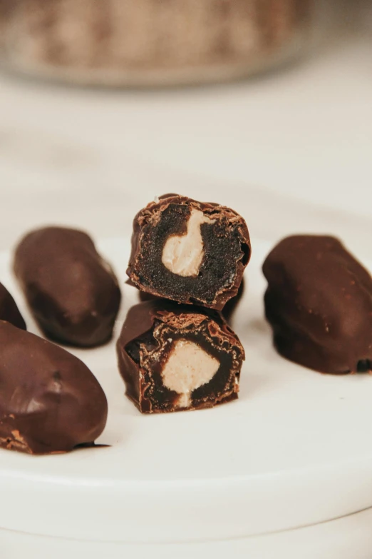 some kind of chocolate bar that is sitting on a white surface