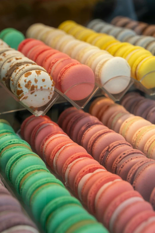 the trays are full of many different colored treats