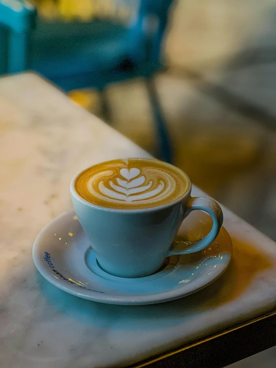 a cappuccino in a saucer with a frothy top