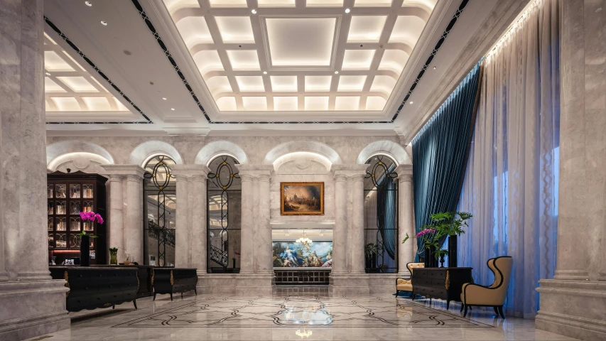 a room with marble floors and a ceiling