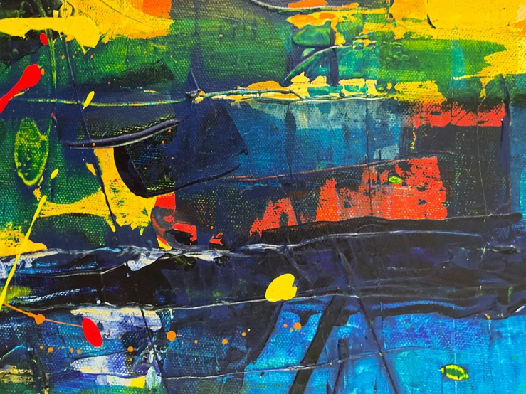 colorful abstract painting of blue and yellow and green