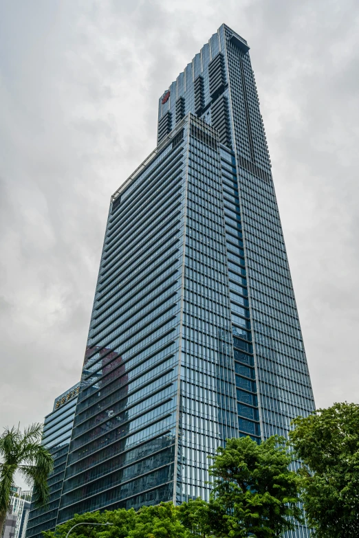 skyscr building with a few trees in front of it