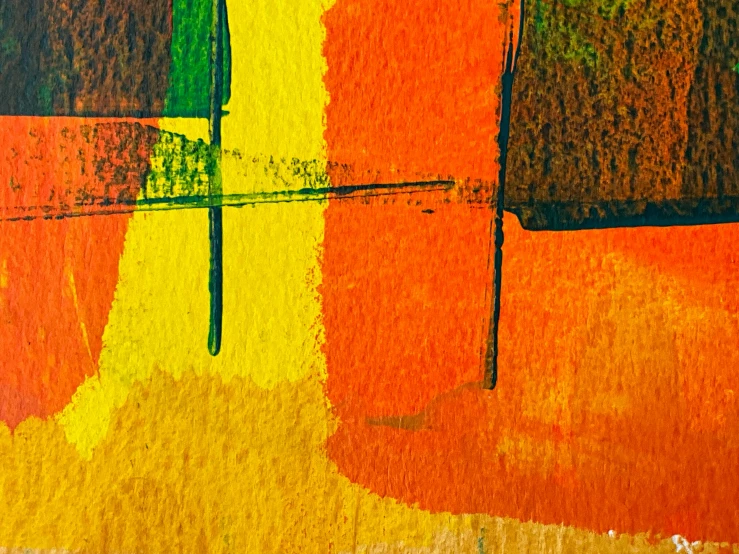 an image of artwork painted in colors that are yellow, orange, green, and red