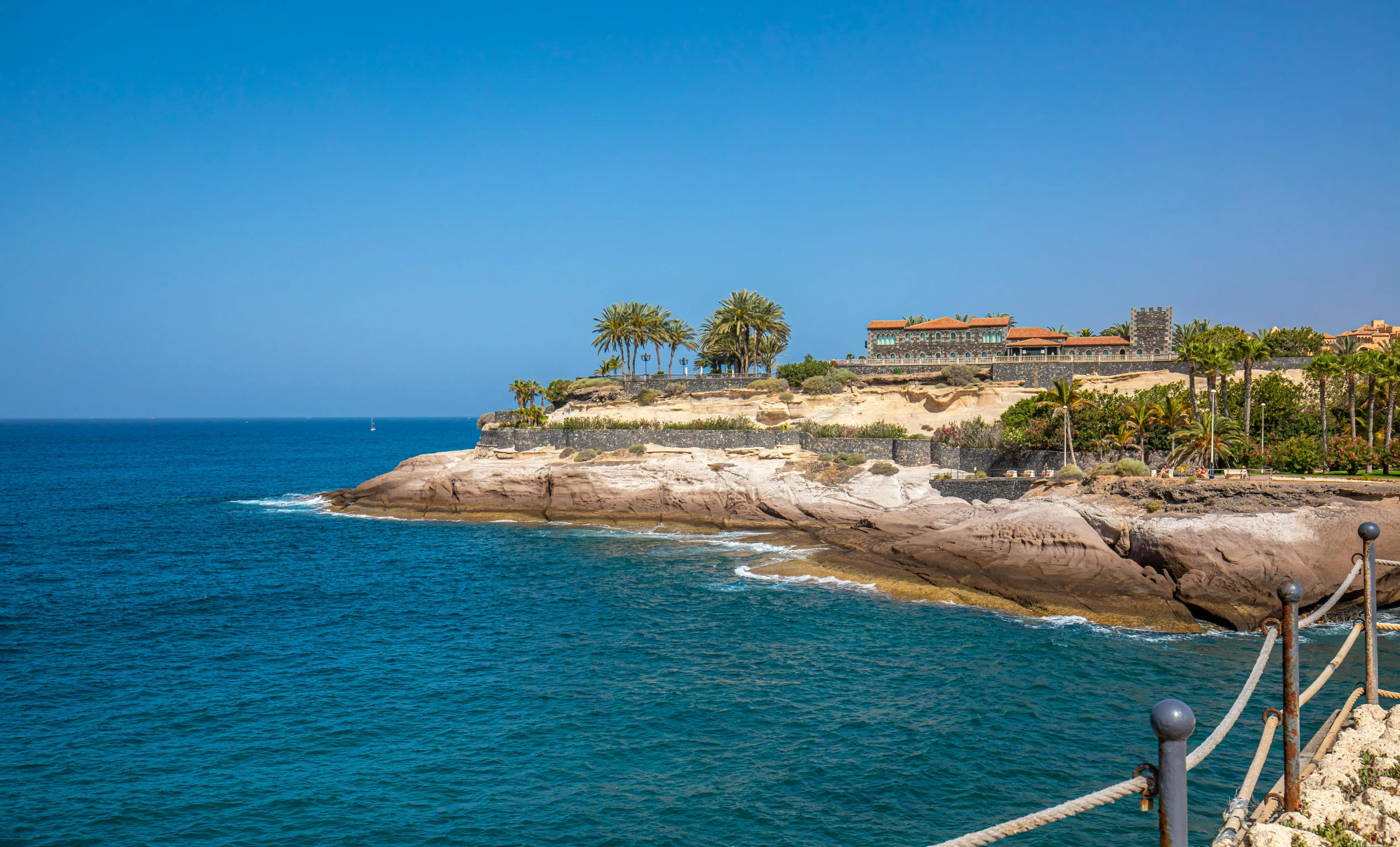 the water is very blue and calm in the day