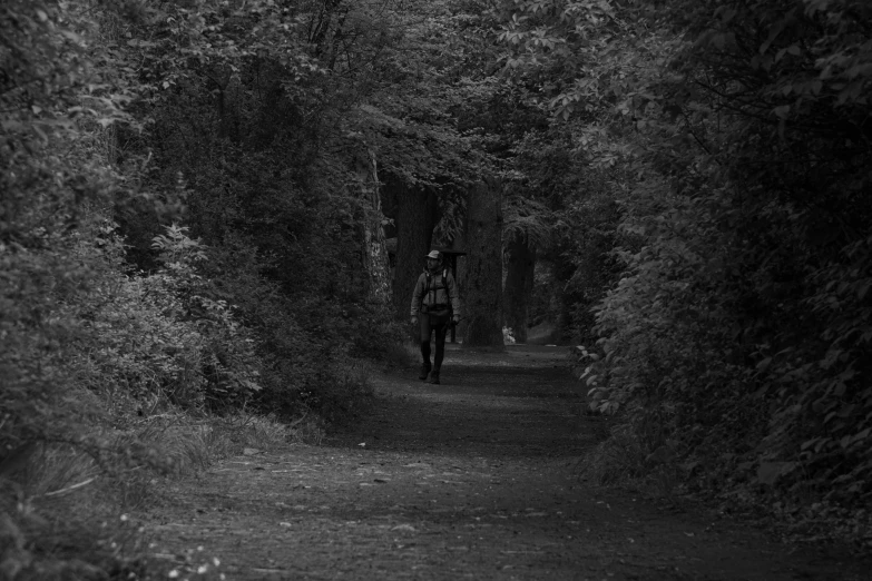 an individual in the dark with their walking stick