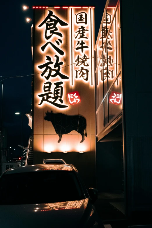 a building decorated with chinese characters and illuminated signs