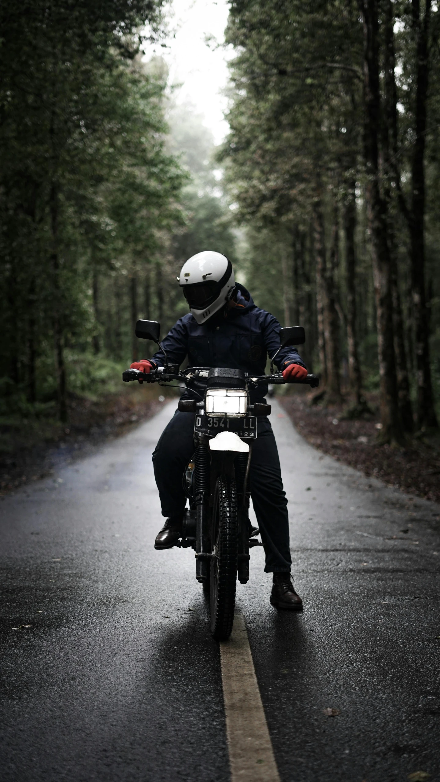 a man riding a motorcycle down a country road