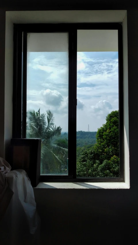 two open windows with the view over trees