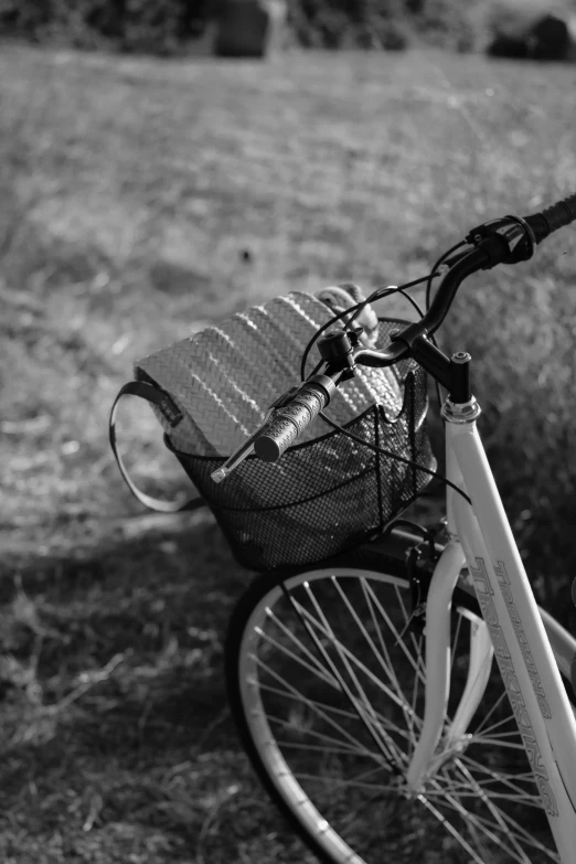 a bicycle with an outboard handlebar, basket and seat basket