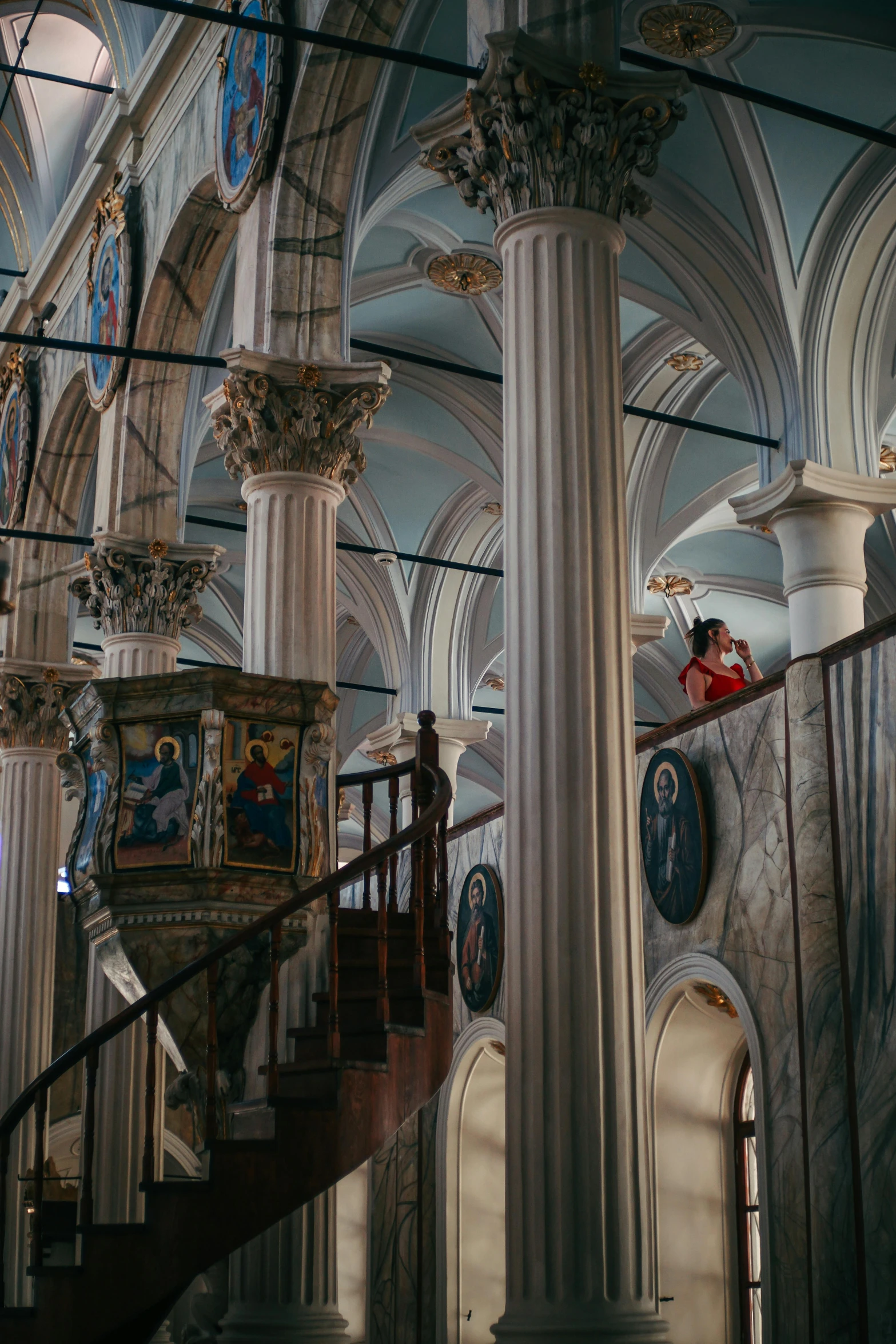 the beautiful architectural hall has a decorative staircase