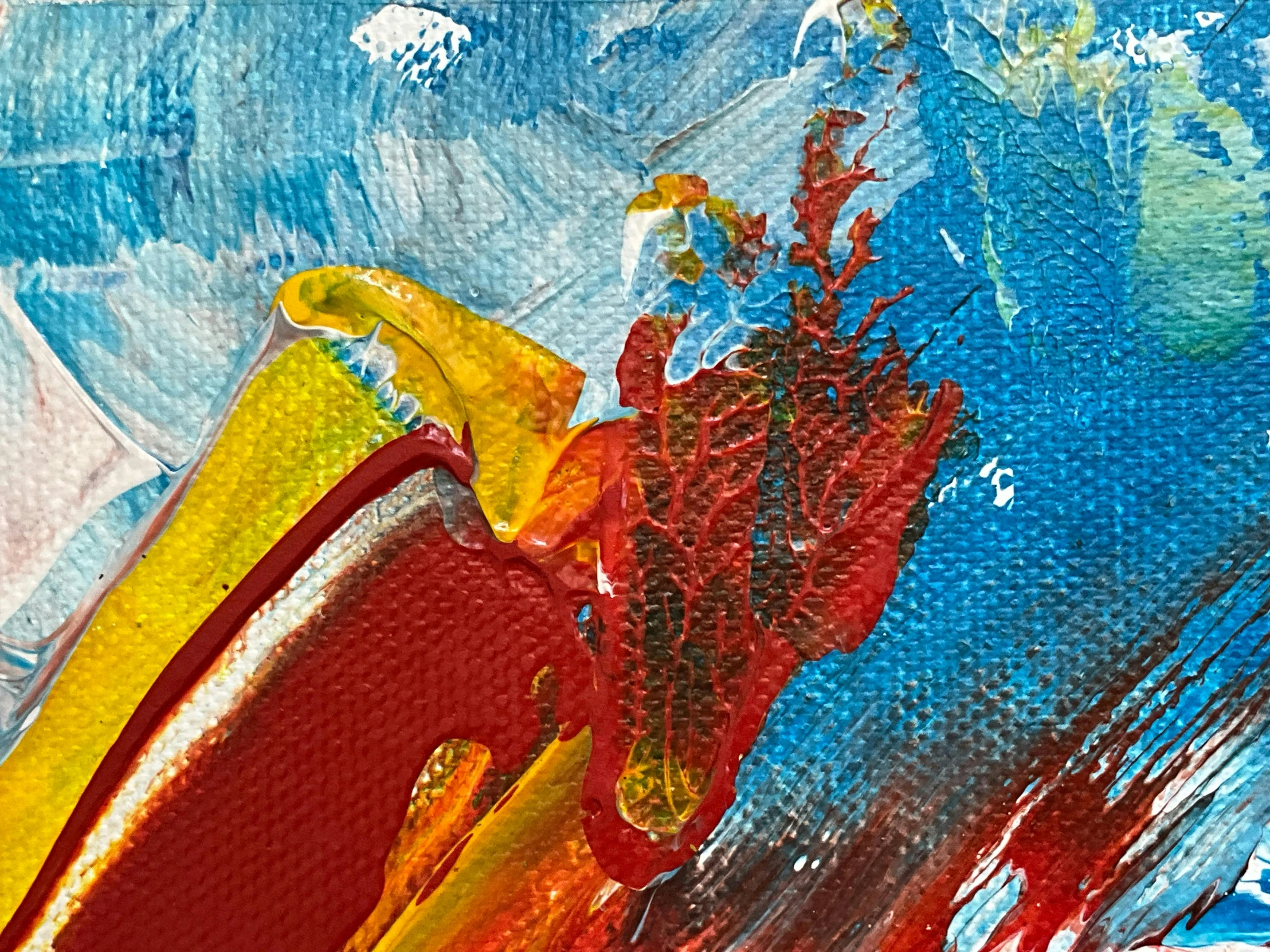 the abstract expression in painting shows a red and yellow vase
