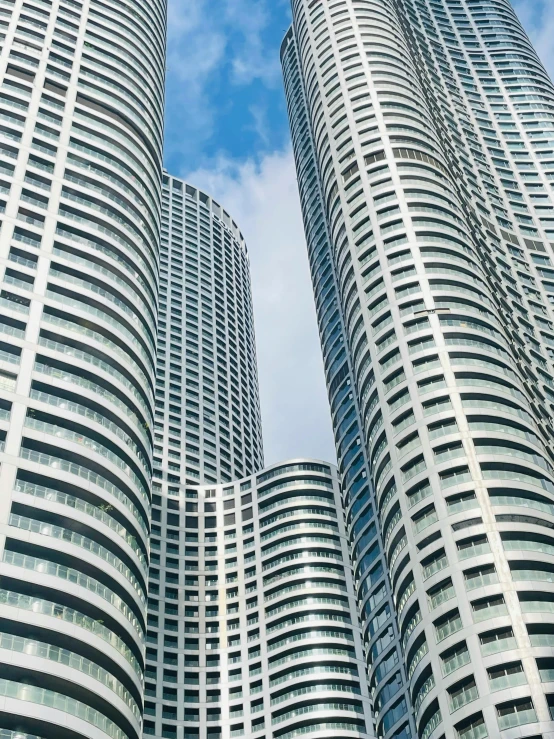 several large buildings that are in the sky