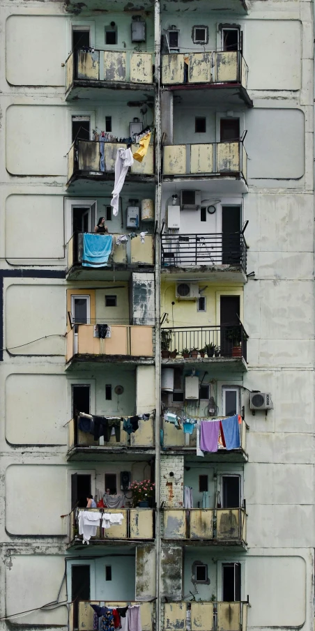 this is a picture of a building with some clothes hanging