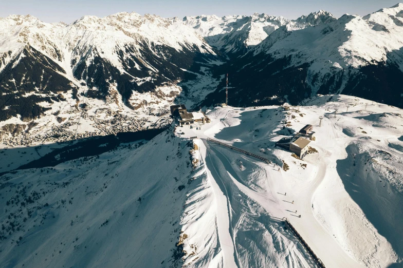 aerial view of snow covered mountains and snowbird observation platforms