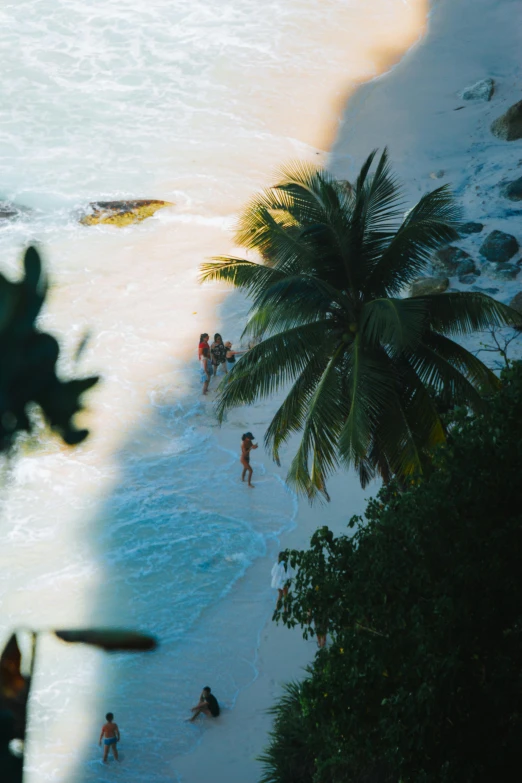 a group of people standing on top of a sandy beach