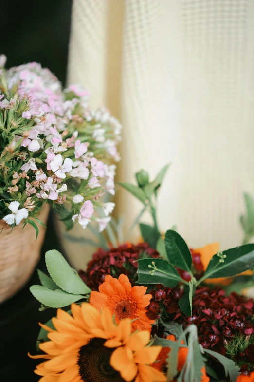 there are two vases filled with flowers near each other