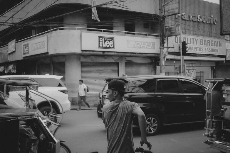 a woman holding a knife and walking down the street