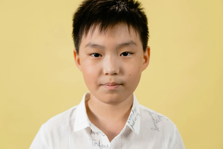 young man looking at the camera on a yellow background