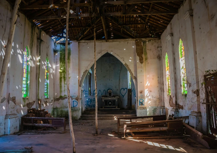 an old church has been restored with stained glass