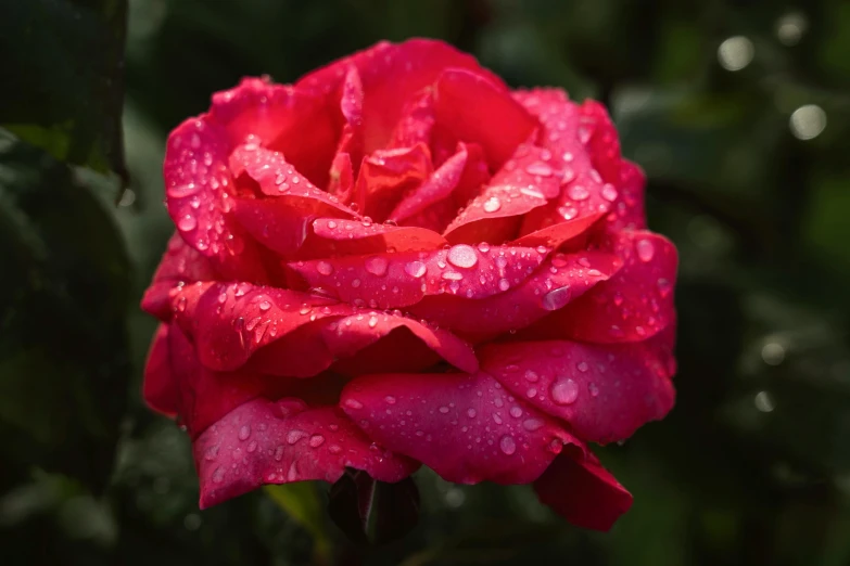 a red rose covered in water drops