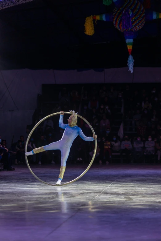 a man balancing a circular object at a circus