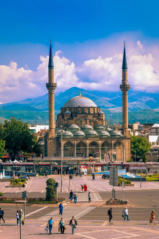 a large building with a giant dome in the background