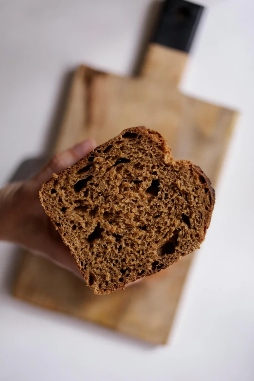 a piece of bread sitting in someone's hand