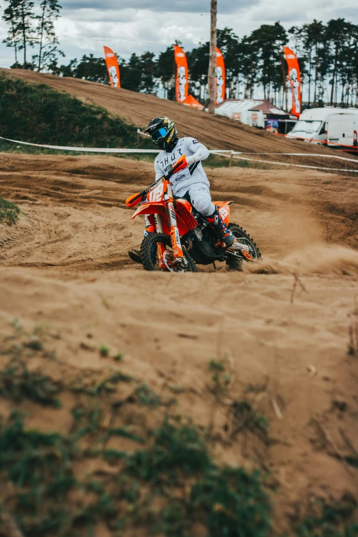 a dirt bike rider is racing on a track