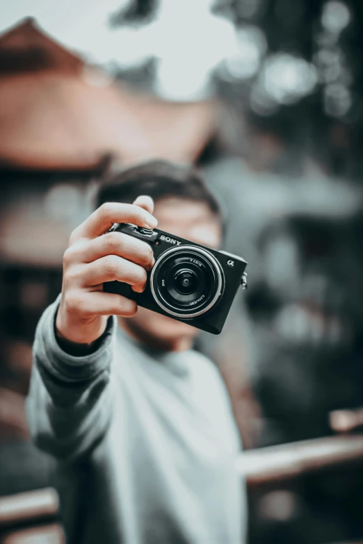 a person holding up a camera for the camera