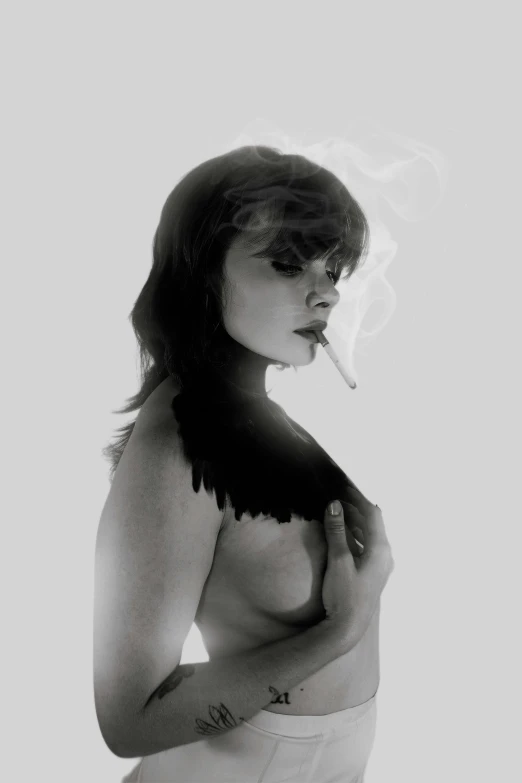 an image of a woman in a lingerie with smoke flying