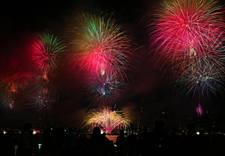 colorful fireworks lit up the night sky with many people