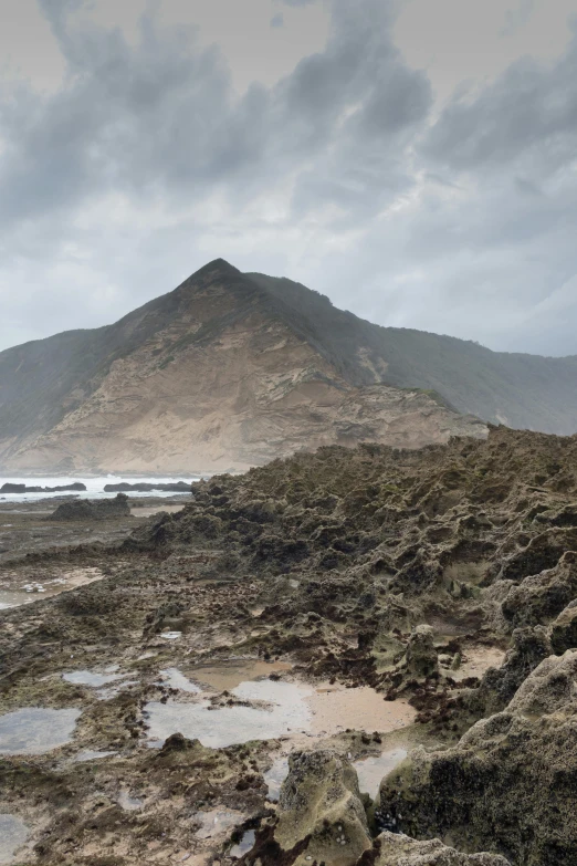 a scenic view of a beach with mountains in the background