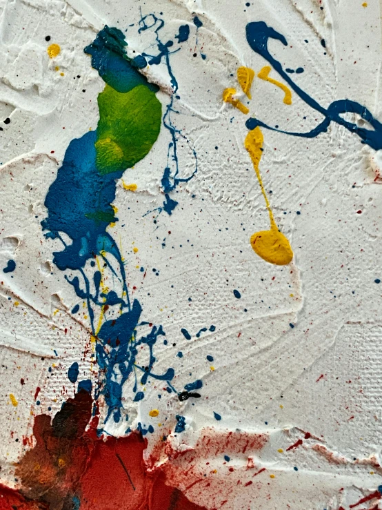 an abstract expression with paint splatters, paintbrushes and colors