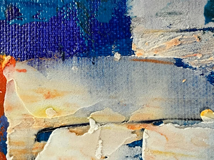 this abstract art work shows some blue oranges and browns