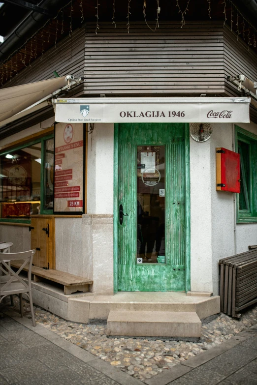 a door sits open outside a restaurant