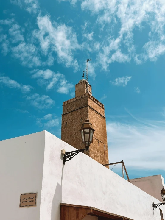 a tall building with a clock and roof