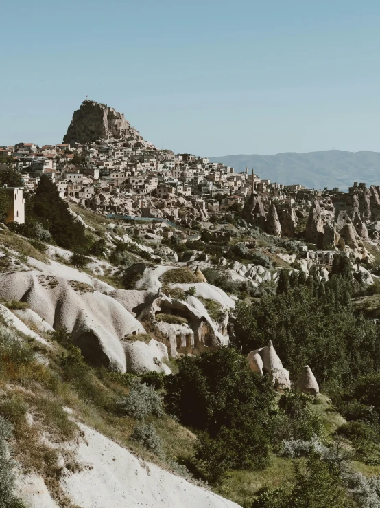 this is an image of some rocks with trees