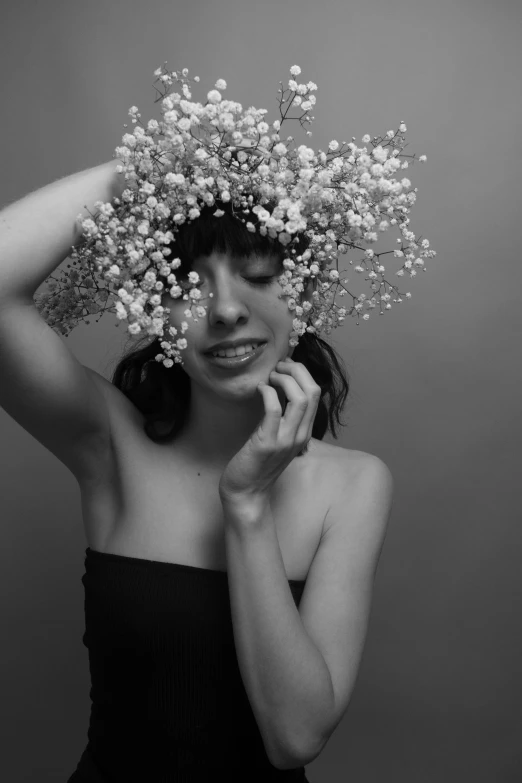 woman with black dress and baby's breath