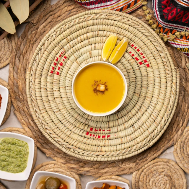 bowls of various food are arranged in a circle