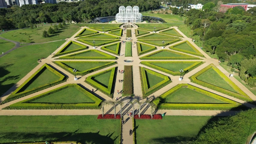 an aerial s of a large garden in a park