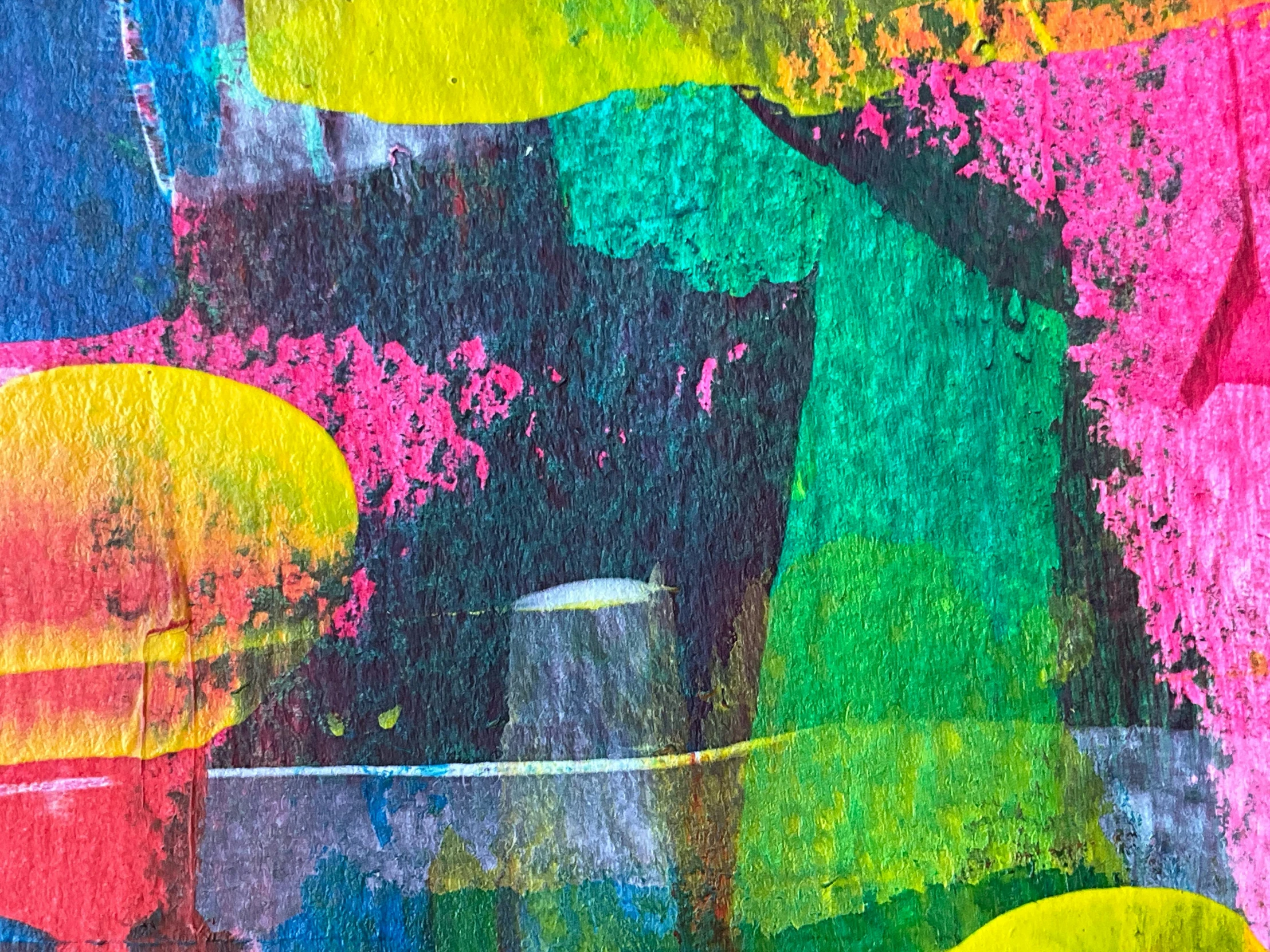 a colorful painting with lots of paint splatches